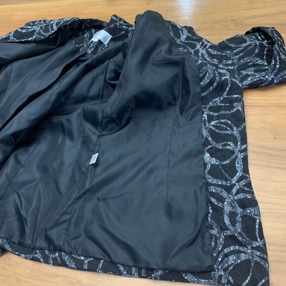 Erin London Blazer Size L Silver Scribble Loop Swirl 3/4 Cuff Sleeve - Picture 8 of 16